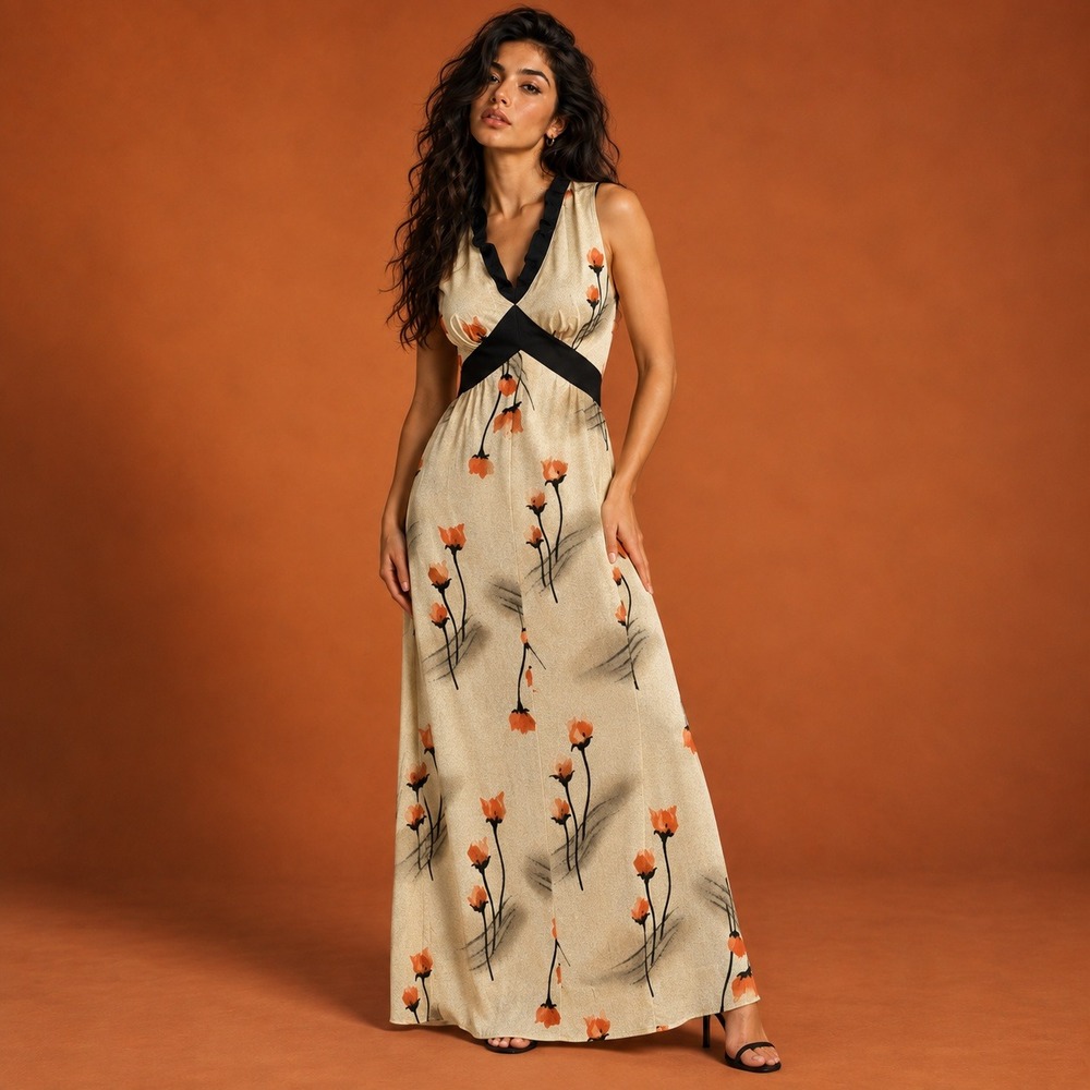 Vintage 70s Floral a line Maxi Dress Small